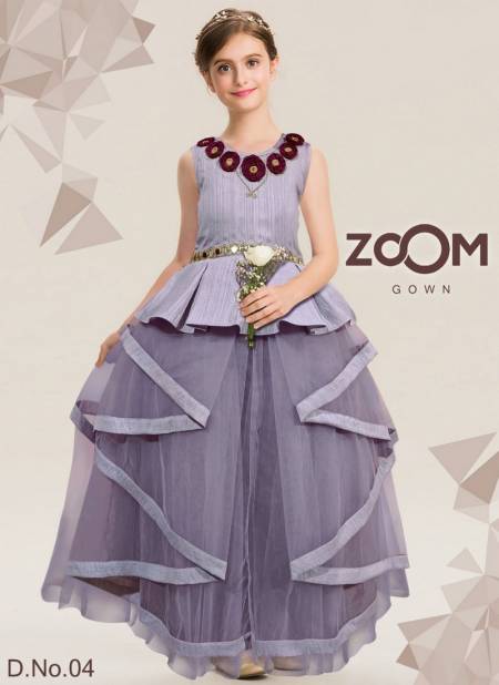 Gray Colour ZOOM Heavy Wedding Wear Designer Kids Gown Collection Zoom 4